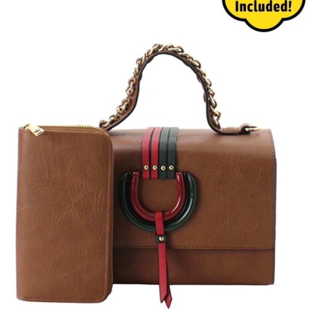 Striped Classy Hoop Accent Top-Handle Boxy Satchel - Brand New